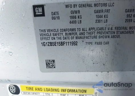 2011 Chevrolet Malibu Ls from USA, damaged, VIN 1G1ZB5E15BF111992